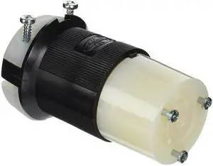 Hubbell HBL2323 Locking Connector, 20 amp, 250V, L6-20R, Black and White