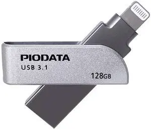 PioData iXflash 128GB Flash Drive | USB Type-A & Apple MFi Certified Lightning Connector | Photo Stick for iPhone, iPad, Backup USB External Storage