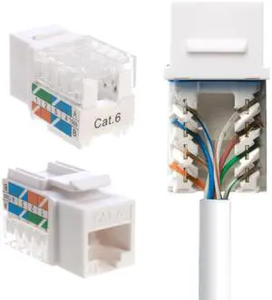 SATMAXIMUM Cat6 Keystone Ethernet Wall Jack Punch Down UTP 45-Degree (Easier Termination Than 90-Degree), RJ45 Slim Profile Speed Termination 45° Angled White (30 Pack)