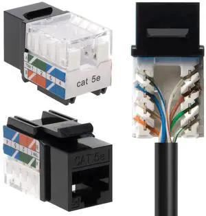 SATMAXIMUM Cat5e Keystone Ethernet Wall Jack Punch Down UTP 45-Degree (Easier Termination Than 90-Degree), RJ45 Slim Profile Speed Termination Black 45° Angled (50 Pack)