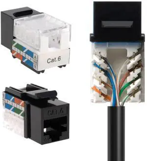 SATMAXIMUM Cat6 Keystone Ethernet Wall Jack Punch Down UTP 45-Degree (Easier Termination Than 90-Degree), RJ45 Slim Profile Speed Termination 45° Angled Black (50 Pack)
