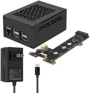 Geekworm X1001 PCIe M.2 Key-M NVMe SSD PIP PCIe Peripheral Board+Metal Case+Power Supply for Raspberry Pi 5