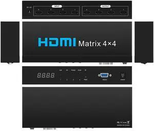 HDSUNWSTD HDMI Matrix Switch 4x4,4K HDMI Matrix Switcher Splitter 4 in 4 Out Box with with RS232&IR&Button Hand Control for PS4 Camera PC to TV Monitor