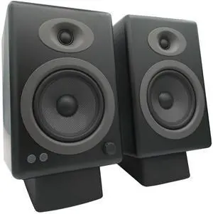 Audioengine A5 Black Powered Bookshelf Speakers and DS2 Stands with Remote