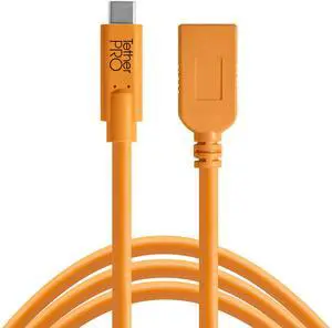 TetherPro USB-C to USB A Female Adapter (Extender) Cable | for Fast Transfer and Connection Between Camera and Computer | High Visibility Orange | 15 Feet (4.6 m) | Tether Tools