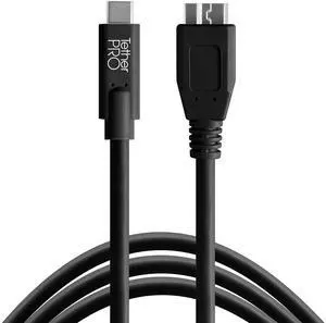 Tether Tools TetherPro USB-C to USB 3.0 Micro-B Cable | for Fast Transfer and Connection Between Camera and Computer | Non-Reflective Black | 15 Feet (4.6 m)