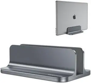 OMOTON Vertical Laptop Stand Holder, Desktop Aluminum MacBook Stand with Adjustable Dock Size, Fits All MacBook, Surface, Chromebook and Gaming Laptops (Up to 17.3 inches), Gray