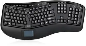 Adesso WKB-4500UB - Wireless Ergonomic Desktop Touchpad Keyboard, Split Keys Design, Palm Rest, Media Control Hotkeys, Long Battery Life - Compatible for Laptop/Desktop, Black