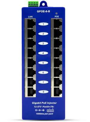 PoE Texas GPOE-8B - 8 Port Gigabit Passive Mode B Power Over Ethernet Injector for Ubiquiti, Mikrotik & More - Add PoE to Non-PoE Switch - 24v, 48v or 56v Power Supply Sold Separately