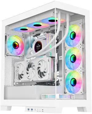 SAMA NEVIEW 4503 Mid Tower PC Case with Dual Tempered Glass Panels, 4×120mm ARGB Fans Pre-Installed, High Airflow ATX PC Case for Case PC Gaming, USB 3.0×2, Type-C Port, Supports Top 360mm AIO  White
