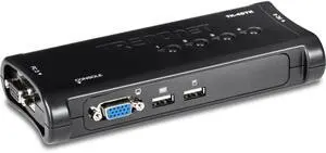 TRENDnet 4-Port USB KVM Switch Kit, VGA and USB Connections, 2048 x 1536 Resolution, Cabling Included, Control Up to 4 Computers, Compliant with Window, Linux, and Mac OS, Black, TK-407K