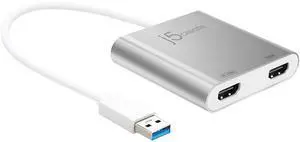 j5create USB to HDMI Adapter - Dual HDMI USB 3.0 Multi-Monitor Cable | 4K + 1080p | Compatible with Windows and macOS (JUA365)