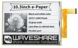 Waveshare 10.3inch Flexible E-Ink Raw Display Compatible with Raspberry Pi 4B/3B+/3B/2B/B+/A+/Zero/Zero W/WH/Zero 2W Series Boards 1872×1404 Resolution Supports Partial Refresh