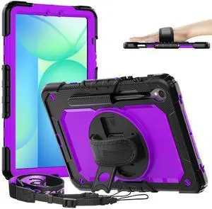 Timecity Case for Samsung Galaxy Tab S10 FE/ S9 FE 5G 10.9 Inch/ S9 11 Inch - Heavy Duty Protective Cover with Screen Protector, Rotating Stand, Shoulder Strap & S Pen Holder | Kids-Friendly, Purple