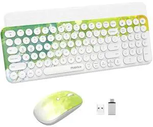 Wireless Keyboard and Mouse Combo 2.4GHz USB Ultra-Thin Cute Cordless Compact-Sized Silent Retro computer keyboard&mouse Set for office PC Computer,Laptop,Windows,Mac,Microsoft,Tablets(Graffiti Green)