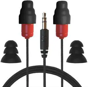 Plugfones Protector VL Audio Earbuds, OSHA Compliant Earplugs with Sound, Black & Red