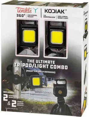 Tenikle 360° Universal Mount and Kodiak Kompanion 500 Lumen Work Light, The Ultimate Tripod and Light Combo, 2 Pack