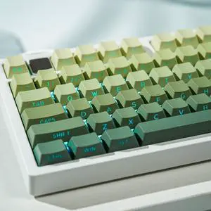 PBT Keycaps, Side Printed Shine Through Keycap Set, Gradient Green Keycaps Cherry Profile 133 Keys, Double Shot Backlit Key Caps for Mechanical Gaming Keyboard