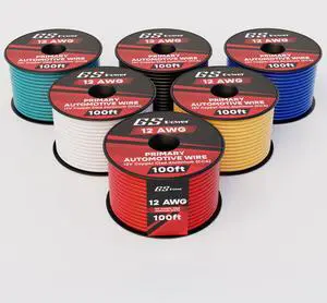 GS Power 12 Gauge Electrical Wire - 6 Pack Color Combo Low Voltage Wiring 100 Feet Per Roll, Copper Clad Aluminum Electric Wires for 12 Volt Automotive, Lighting, Trailer or Car Audio