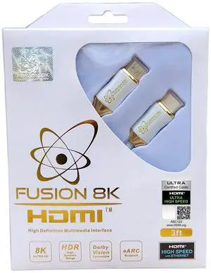 Fusion8K White HDR HDMI 2.1 Certified Cable Supports 10K 8K @60Hz and 4K @120Hz Compatible with Dolby Vision and All TVs, BluRay, Xbox Series X, PS5 (3 Feet)