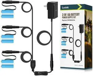 Lenink 1 to 3 AC Power Supply Adapter Kit with On/Off Switch, Battery Replacement for AA Battery (Black)