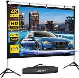 KdWiHVv Projector Screen and Stand,120 inch Portable Outdoor Movie Screen,Clear Display and Sturdy Frame 16:9 Anti-Crease Rear Front Projection with Carry Bag for Movie Nights