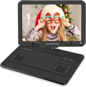 16.9'' Portable DVD Player with 14.1 HD Large Swivel Screen, DVD Player Portable with Screen Buttons for Easy Control, 6 Hrs Battery, Car Charger, Region Free, Support USB/SD Card, Black