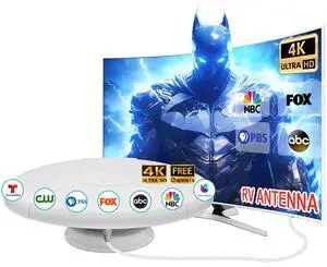 RV TV Antenna Amplified Digital HD TV Antenna with Long Range Reception, Magnetic Base for Easy Installation - for Camper, RV Trailer Truck Caravan Boat