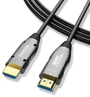 8K Fiber HDMI Cable 30ft, DELONG HDMI 2.1 Fiber Optic Cable Support 8K@60Hz, 4K@120Hz, 48Gbps, eARC Compatible with PS5, Xbox,RTX 3080 3090, Roku,8K TV Black