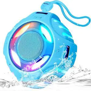 COMISO Shower Bluetooth Speaker, IP67 Waterproof Speaker with LED Light, Portable Speaker, Floating, 2000mAh, True Wireless Stereo and Bass, Built-in-Mic, Ideal for Travel, Beach, Gifts for Unisex.