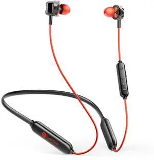 Linklike Neckband Bluetooth Headphones Wireless, IPX7 Waterproof Sports Earphones with 100H Playtime, HD Sound with 4 Drivers, Earbuds Around Neck Secure Fit for Running,Gym,Workout-Red