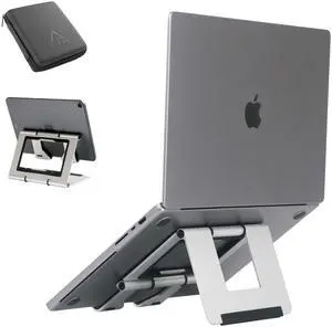 Rmour Adjustable Laptop Stand for Desk, Foldable Aluminum & Ergonomic Laptop Riser Holder Compatible with MacBook Air/Pro, HP, Dell, Lenovo and Tablet(10-17 inch) -Silver