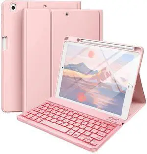Hamile Keyboard Case for iPad 9th Generation /8th Gen/7th Gen 10.2 Inch - Backlit Detachable Wireless Stand Folio Keyboard Cover with Pencil Holder for iPad Pro 10.5" / iPad Air 3rd Gen (Pink)