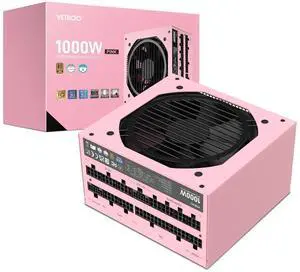 Vetroo 1000W Pink Power Supply ATX 3.1 Ready Dual PCIe 5.1, 80 Plus Gold Full Modular, Eco Mode with 120mm FDB Fan, Compact Size, 10 Year Warranty for Gaming PC
