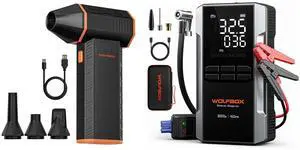 WOLFBOX MF50 Electric Air Duster-110000RPM Super Power Cordless Air Duster and WOLFBOX 3000A Jump Starter with Air Compressor, 16000mAh&160PSI Portable Car Battery Jump Starter