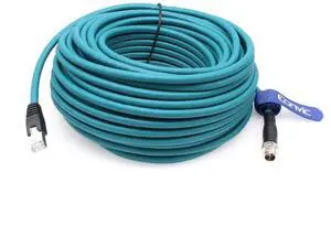 Eonvic Ethernet Shielded Cable M12 X-Type 8 Position to RJ45 Cat-7e Waterproof Industrial Network High Flex Cable for Cognex (25M, Blue)