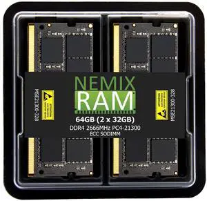 NEMIX RAM 64GB (2X32GB) DDR4 2666MHZ PC4-21300 2Rx8 1.2V CL19 260-PIN ECC Unbuffered SODIMM Memory KIT