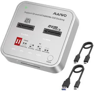 MAIWO M.2 NVMe SATA SSD Cloner, 10Gbps USB 3.1 GEN2 Dual Bay Docking Station for M.2 M Key B+M Key SSD with SD Card Reader, 8TB Capacity