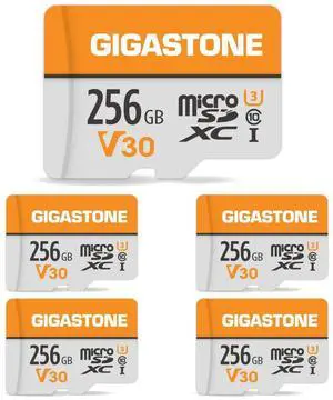 GIGASTONE 256GB 5-Pack Micro SD Card, 4K Video Pro, GoPro, Surveillance, Security Camera, Action Camera, Drone, 100MB/s MicroSDXC Memory Card UHS-I V30 Class 10