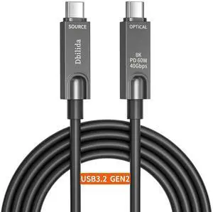 Fiber Optic USB C Cable 50 FT, 10Gbps USB 3.2 Gen 2 Cable 8K@60Hz, 4K@144Hz, USB 3.1 Gen 2 Cable for Microsoft Azure/Logitech Brio 4K Webcam USB C Cable/Aver/Vaddio Webcam, Intel RealSense