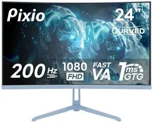 Pixio PXC248 Wave Blue 24 inch 200Hz Refresh Rate FHD 1080p Resolution 1500R Curve Fast VA Panel 1ms GTG Response Time Adaptive Sync HDR Curved Gaming Monitor