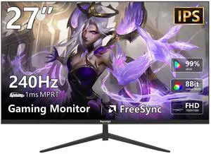 Raywego 27inch Gaming Computer Monitor IPS 240Hz FHD(1920×1080P), 99% sRGB,1ms Response Time, 400cd/m²,AMD Freesync, Crosshair & Eye-Care Tech,Low Blue Light,HDMI 2.0,DP 1.4,Supports Wall-Mounted
