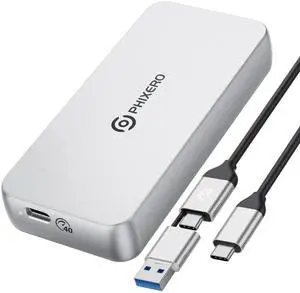 PHIXERO 40Gbps Thunderbolt Enclosure Adapter, Aluminum Thunderbolt SSD Enclosure, Triple Heat Dissipation M.2 Enclosure, USB 4.0 to M-Key 2280 NVME PCIE SSD External Enclosure, NVME Enclosure, Sliver