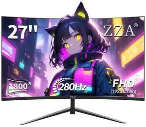 ZZA Curved Monitor,27 inch 280Hz Gaming Monitor,Full HD 1080P Computer Monitor,Eye-Care Display with HDMI,DP,FreeSync,Wall Mountable for Office and Home