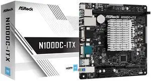 ASRock N100DC-ITX Mini-ITX Motherboard - Intel N100 Quad-Core (3.4GHz), DDR4, HDMI/D-Sub, Dual M.2 (NVMe/WiFi), SATA3, USB 3.2, Gigabit LAN, 19V DC Power