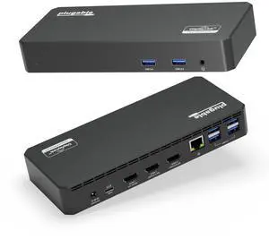 Plugable USB C Triple Display Docking Station with Laptop Charging, for Thunderbolt, USB4, or USB-C Systems, Compatible with Windows, macOS, ChromeOS laptops (3X HDMI, 6X USB 5Gbps Ports, 100W PD)