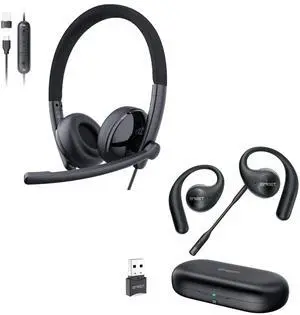 EMEET HS50 Wired Headset with Mic and in-line Control, Airflow Open Ear Headphones, Bluetooth 5.3 Wireless Headsets with Detachable Microphone