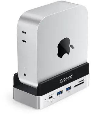 ORICO MiniDock and Stand Compatibility with Mac Mini M4, 9-in-1 Aluminum Hub with 2TB NVMe M.2 SSD, 10Gbps USB-C & USB-A, 4K HDMI, Gigabit Ethernet, SD/TF Card Readers