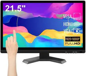 Pisichen Touchscreen Monitor 21.5 Inch Full HD 1920x1080P 10-Point Multi Touch Screen PC Monitor with HDMI VGA USB Port, Built-in Speakers