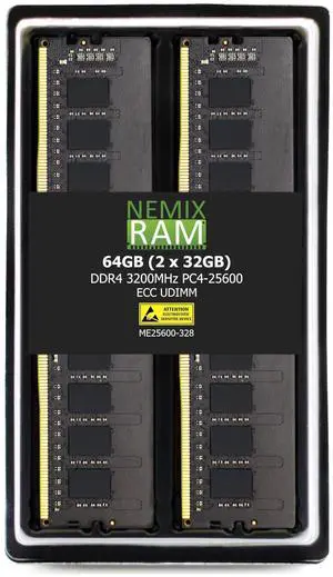 NEMIX RAM 64GB (2X32GB) DDR4 3200MHZ PC4-25600 2Rx8 1.2V CL22 288-PIN ECC Unbuffered UDIMM KIT Compatible with DELL PowerEdge T350 Server
